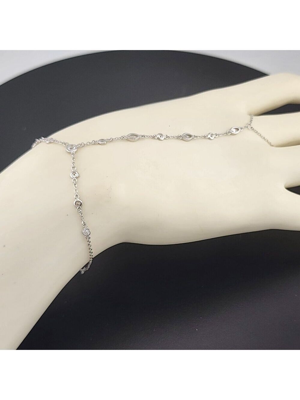 925 Silver Gemstone Hand Chain Bracelet with Ring – Round & Oval Stones - Picture 7 of 13